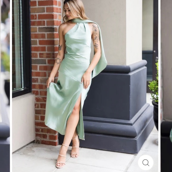 Mogidol Sexy Satin Backless Midi Dress Halter High-Slit Sz Small Green - Picture 3 of 16